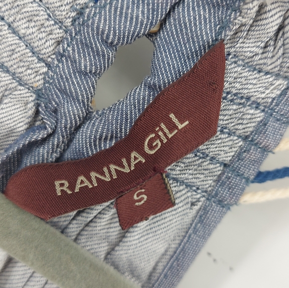 Anthropologie Ranna Gill Wilten Chambray Embroidered Halter Dress Size Small - Picture 6 of 8